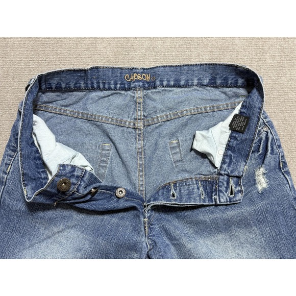 Carbon Jeans Mens 33x30 Blue Denim Straight‎ Leg Distressed Button Fly Casual - Picture 10 of 16